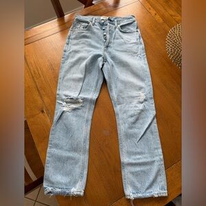 Agolde Light Blue Ripped Straight Leg Jeans